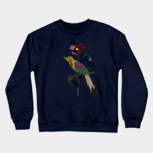 Poppy flower and bird Crewneck Sweatshirt